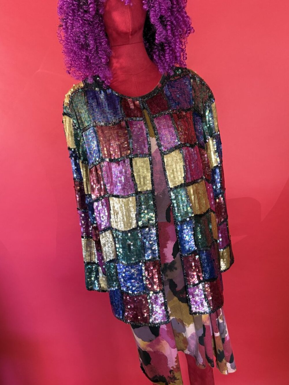 Vintage Rainbow Sequin Patchwork Evening Blazer | 80s/90s Glam